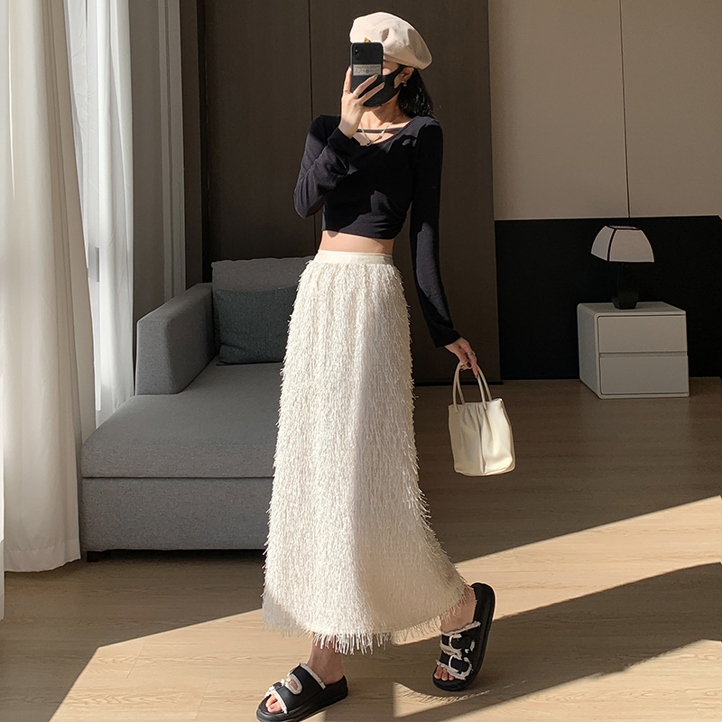 Slim A-line tassels long straight skirt for women