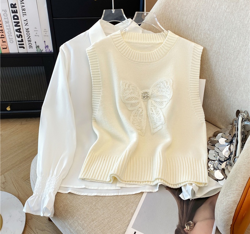 Bow sweater show young vest 2pcs set for women