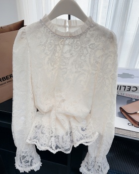 Trumpet sleeves wood ear shirt lace commuting tops