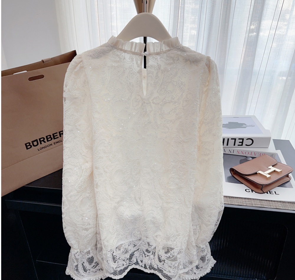 Trumpet sleeves wood ear shirt lace commuting tops