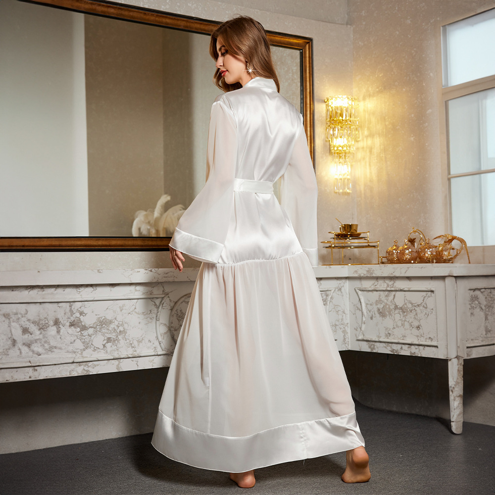 Long sexy bathrobes gauze ice silk pajamas for women