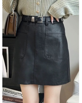 Short A-line leather skirt spring and autumn skirt for women