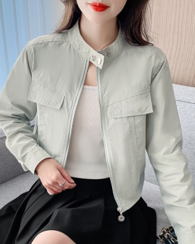 Retro cstand collar slim temperament zip jacket