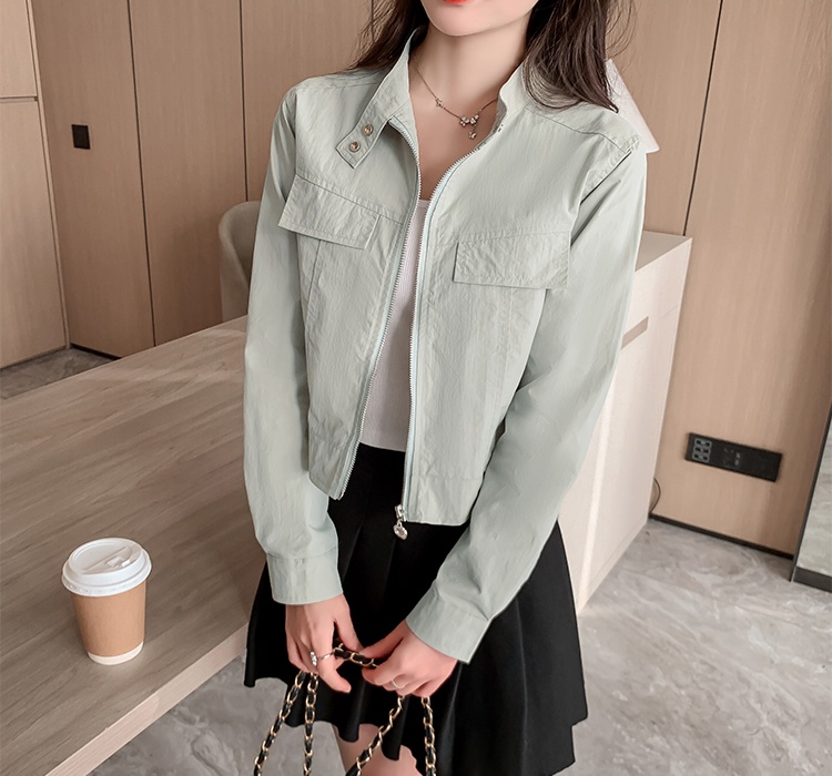 Retro cstand collar slim temperament zip jacket