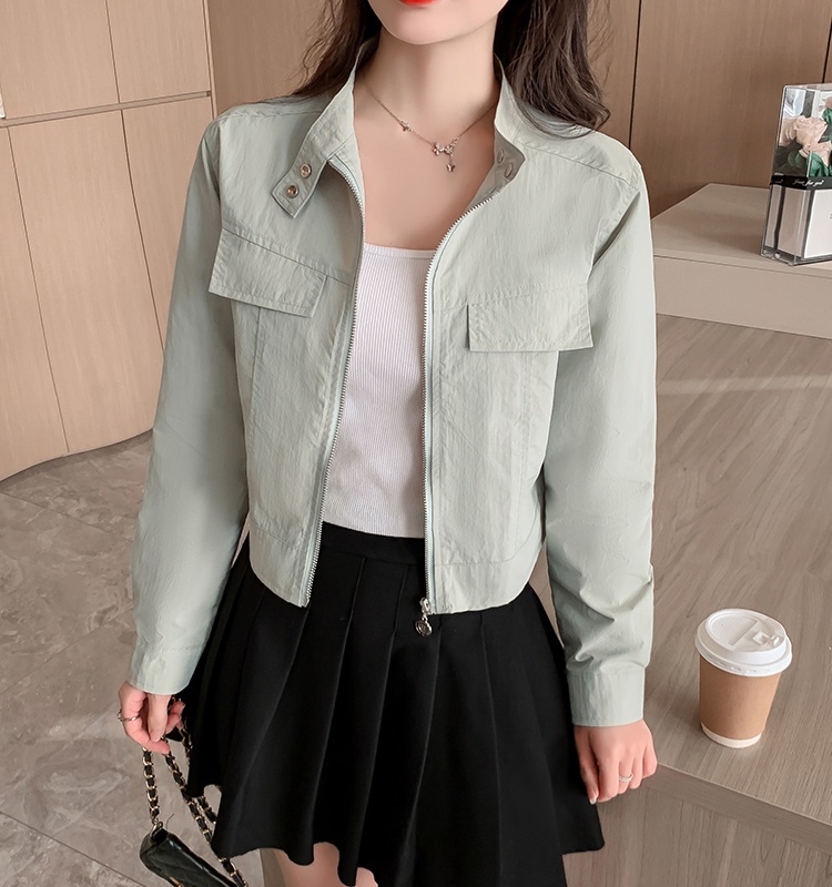 Retro cstand collar slim temperament zip jacket