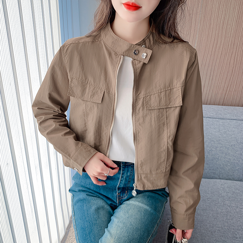 Retro cstand collar slim temperament zip jacket