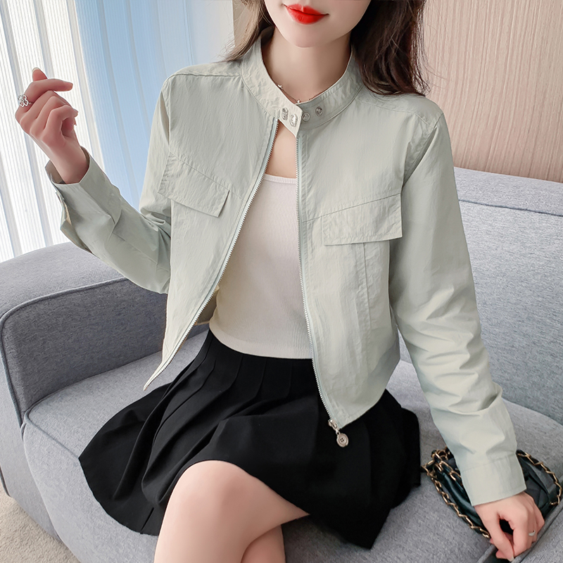 Retro cstand collar slim temperament zip jacket