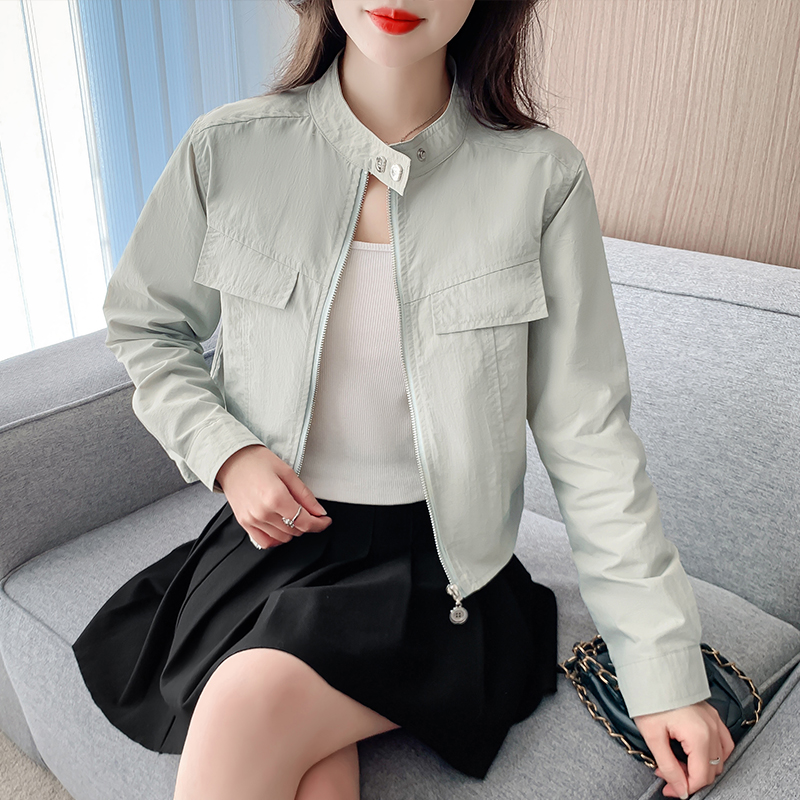 Retro cstand collar slim temperament zip jacket