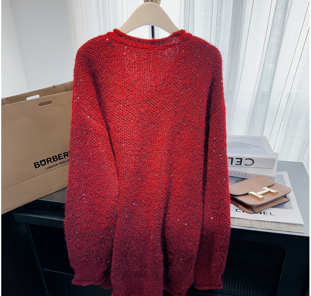 Autumn and winter sequins slim sweater niche red loose tops