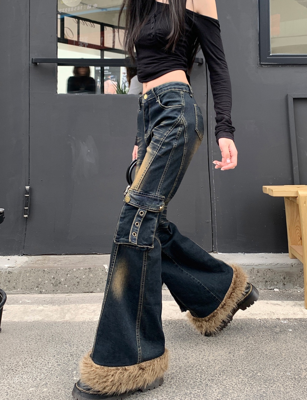 Wide leg spicegirl long pants washed retro jeans for women