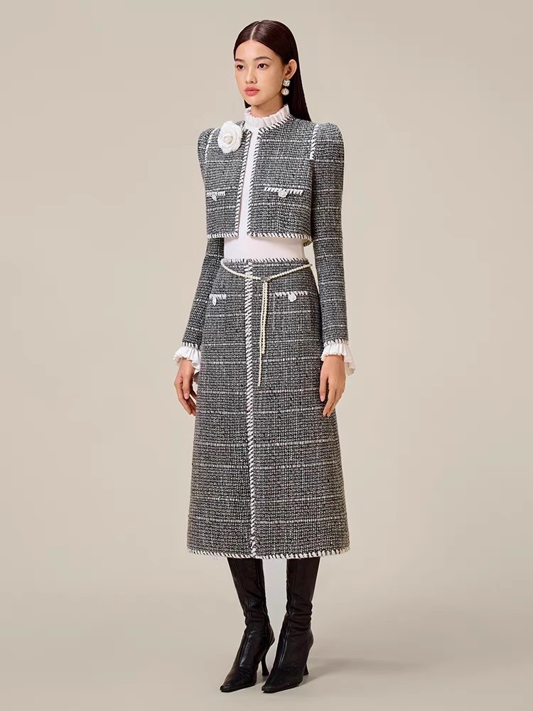 Autumn and winter niche skirt chanelstyle coat 2pcs set