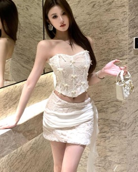 Spicegirl wrapped chest short skirt lace tops 2pcs set for women