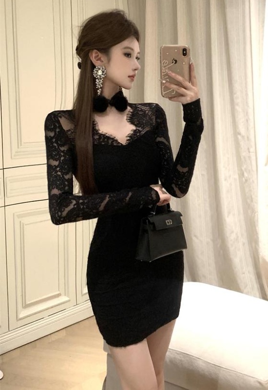 Spicegirl lace short slim long sleeve dress