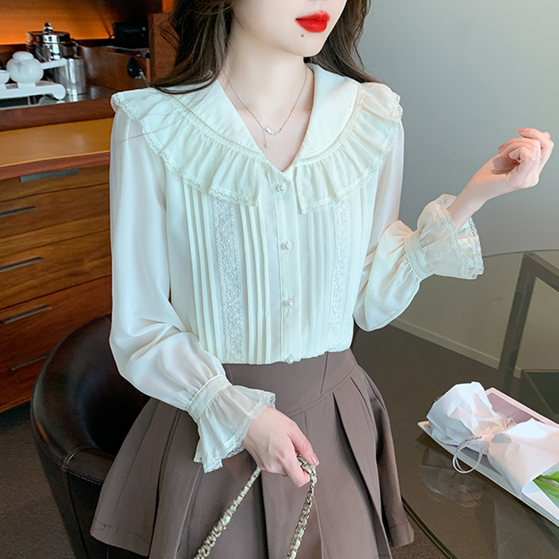 Spring chiffon shirt France style bottoming shirt