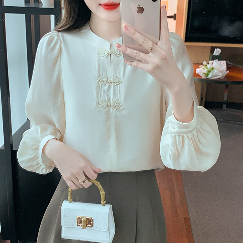 Spring temperament tops Chinese style chiffon shirt