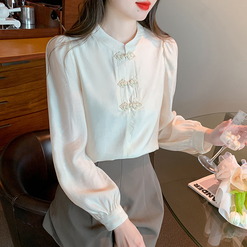 Spring temperament tops Chinese style chiffon shirt