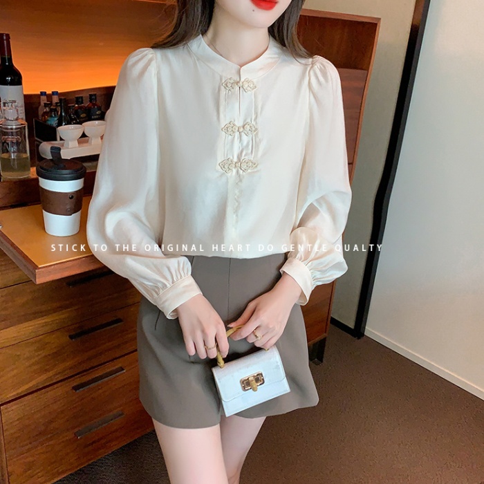 Spring temperament tops Chinese style chiffon shirt