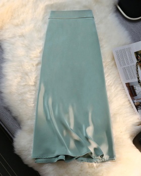 Satin slim drape high waist elastic skirt for women