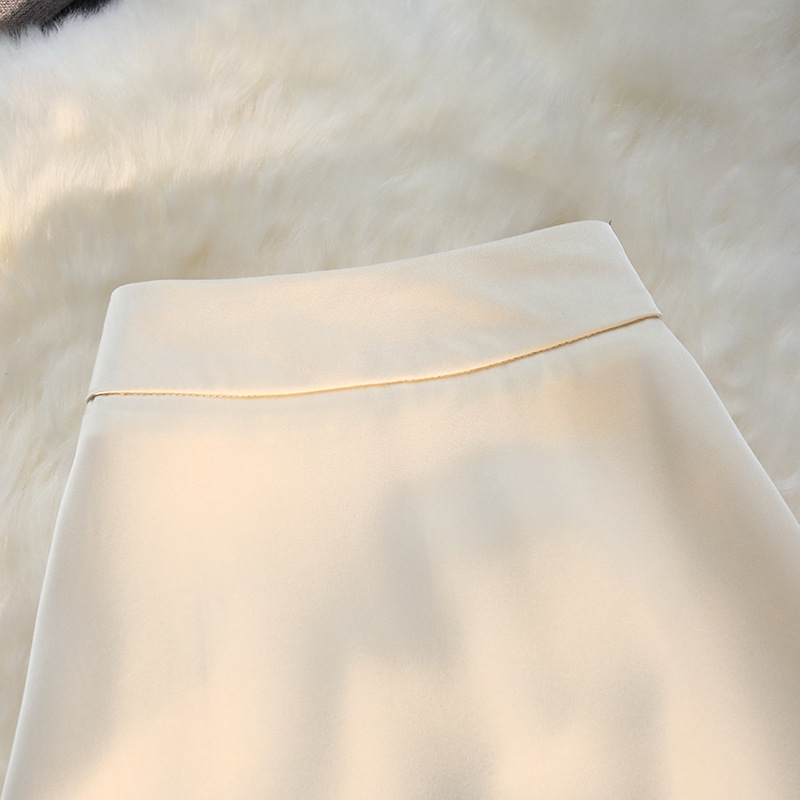 Satin slim drape high waist elastic skirt for women