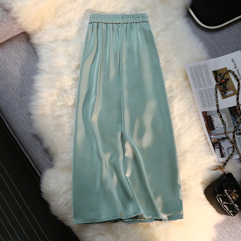 Satin slim drape high waist elastic skirt for women