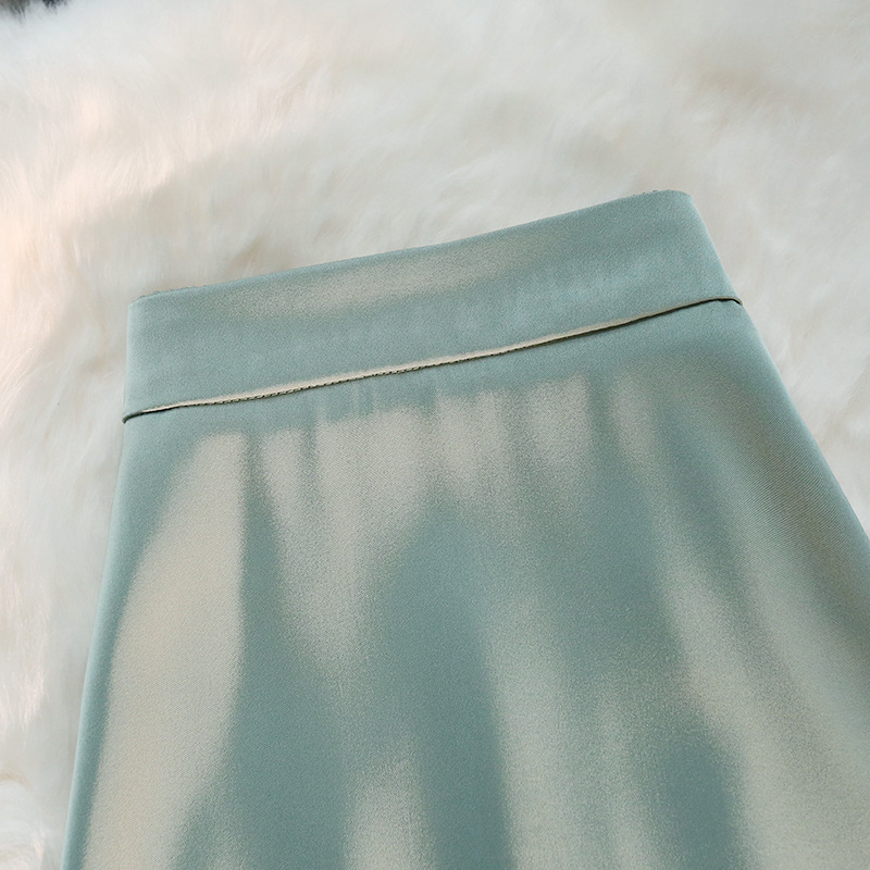 Satin slim drape high waist elastic skirt for women