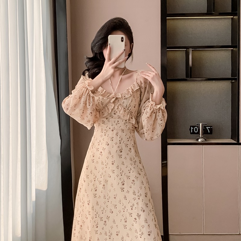 Vacation horizontal collar long dress wear dress