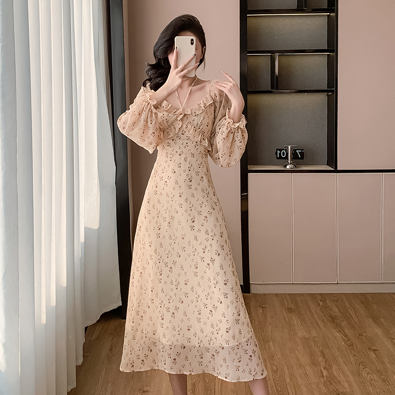 Vacation horizontal collar long dress wear dress