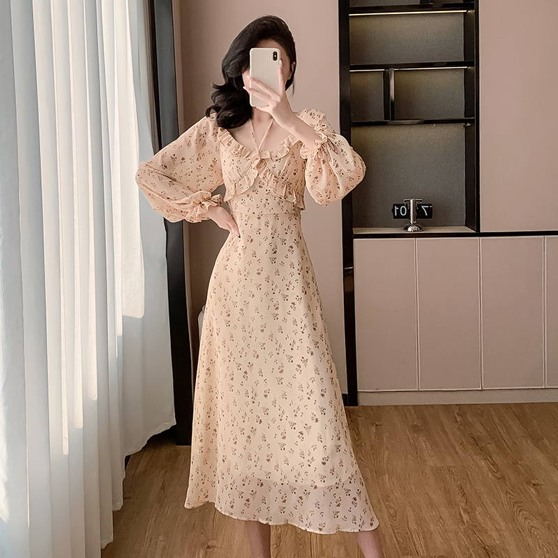 Vacation horizontal collar long dress wear dress