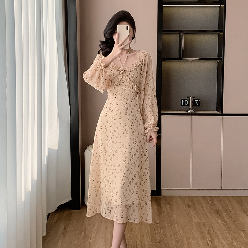 Vacation horizontal collar long dress wear dress