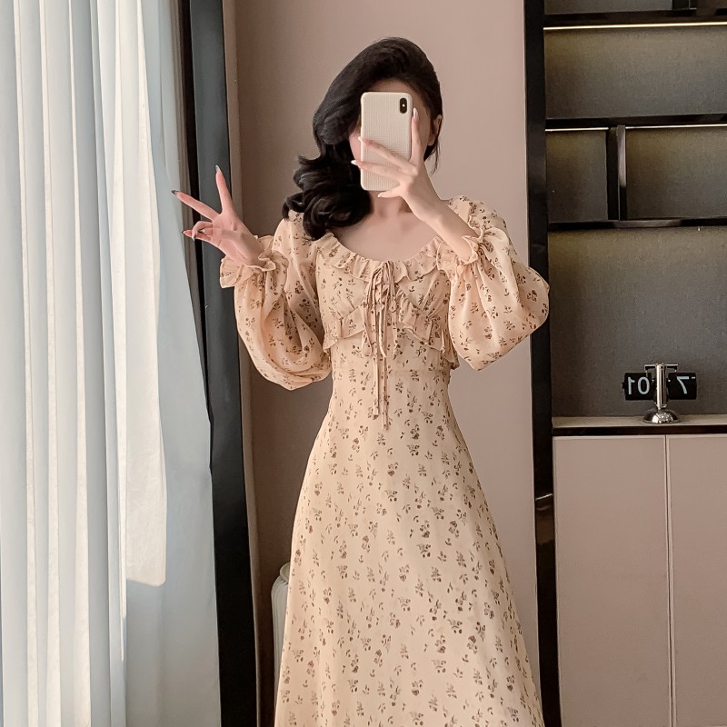 Vacation horizontal collar long dress wear dress