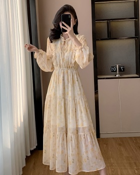 Korean style puff sleeve long dress niche dress