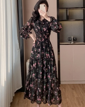 Floral lotus leaf edges dress sweet long dress