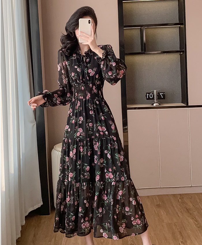 Floral lotus leaf edges dress sweet long dress