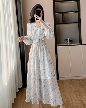 Korean style puff sleeve dress France style V-neck long dress