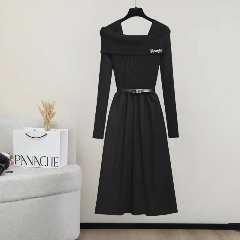 Knitted dress flat shoulder overcoat for women