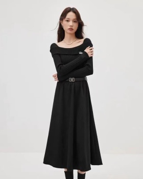 Flat shoulder sweater knitted dress for women