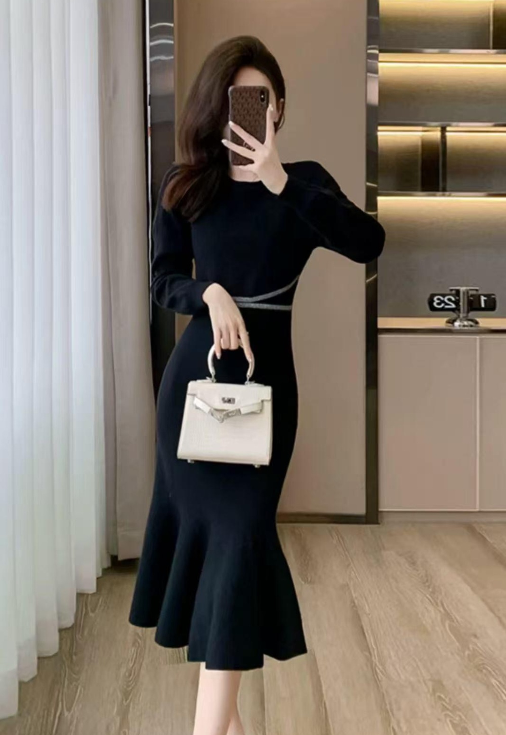 Round neck Hepburn style dress exceed knee sweater