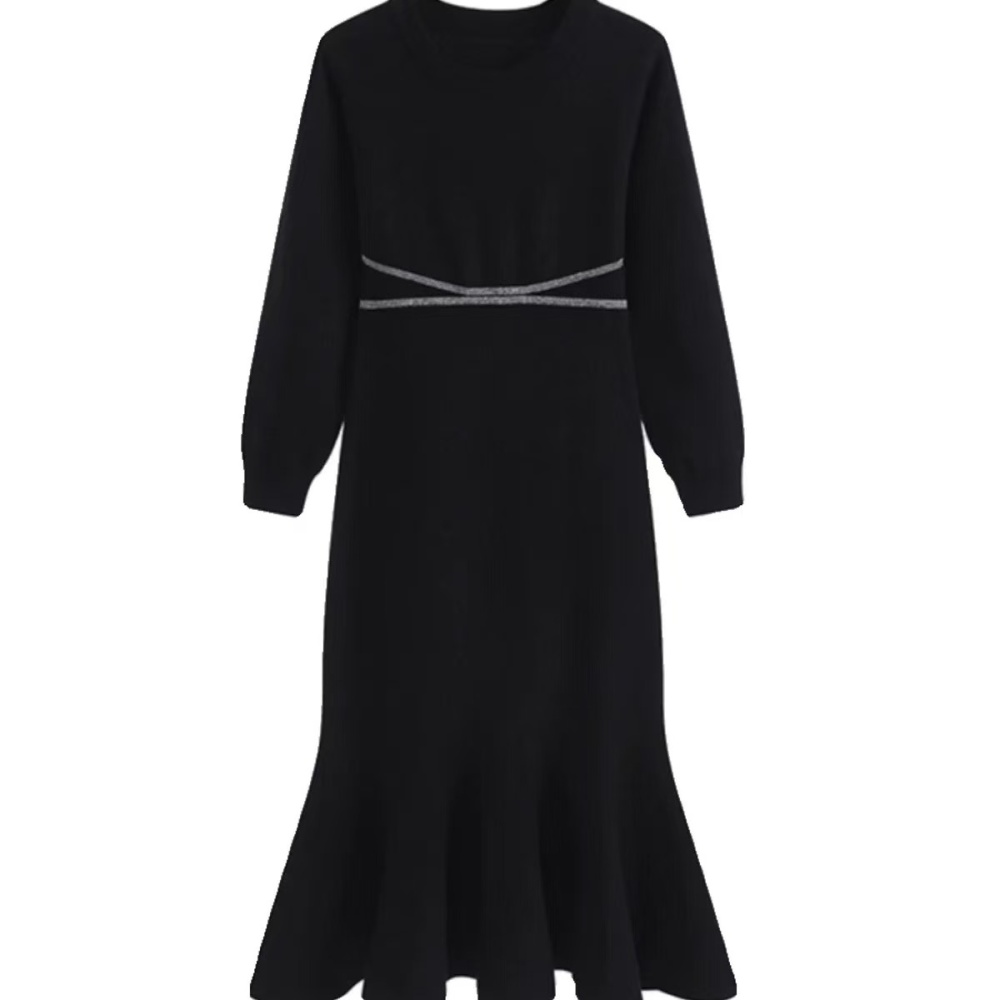 Round neck Hepburn style dress exceed knee sweater