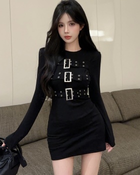 Package hip fashion black long sleeve slim dress