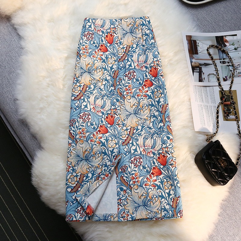 Retro anti emptied long printing skirt for women