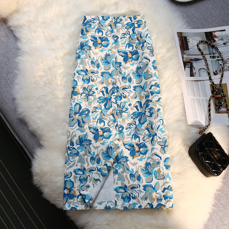 Retro anti emptied long printing skirt for women