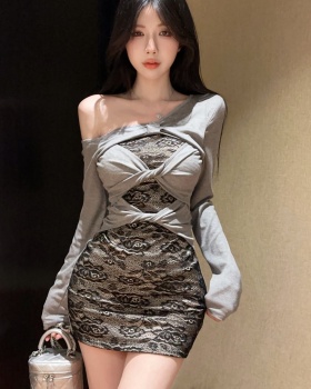 Fashion splice lace hollow slim sexy dress for women