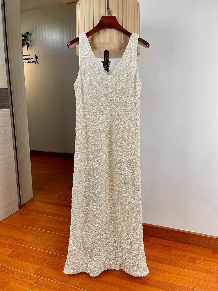 Temperament sequins V-neck France style velvet formal dress