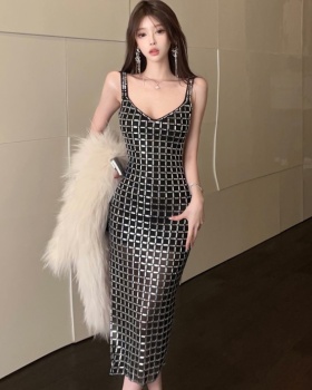 Split sling halter formal dress rhinestone sexy dress