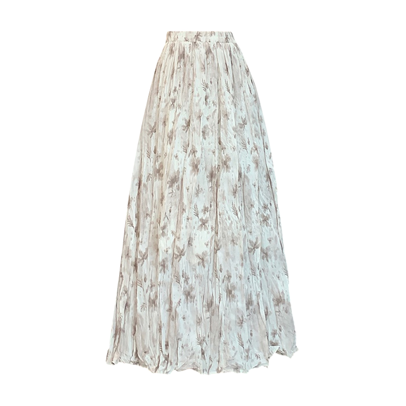 Pleated floral spring and summer A-line skirt