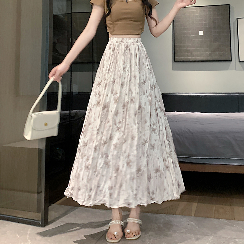 Pleated floral spring and summer A-line skirt