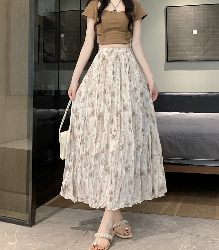 Pleated floral spring and summer A-line skirt