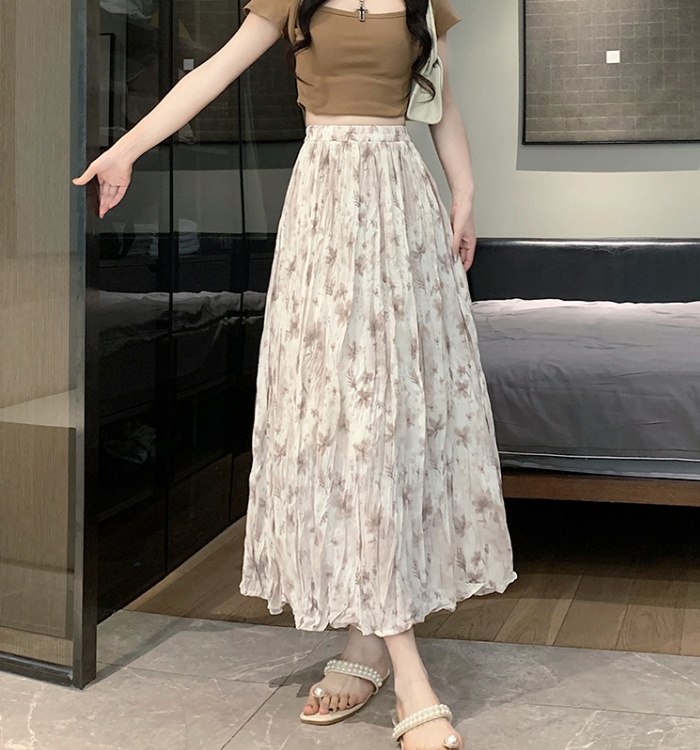 Pleated floral spring and summer A-line skirt