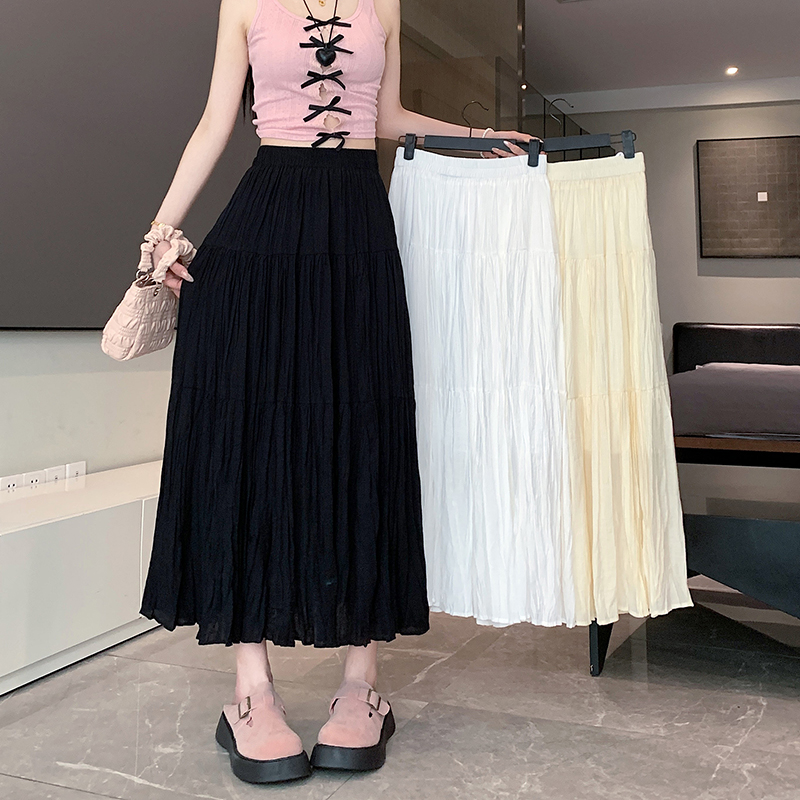 A-line big skirt long splice fold skirt