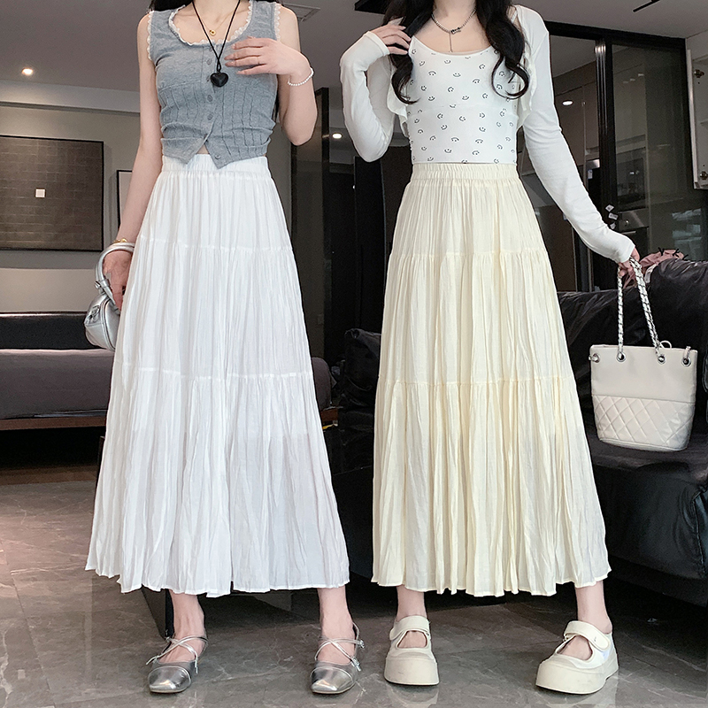 A-line big skirt long splice fold skirt